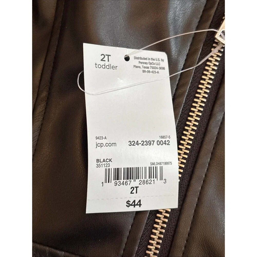 Ok!e Dokie Black Faux Leather Moto Biker Jacket Zip Up Girls Size 2T NWT Toddler